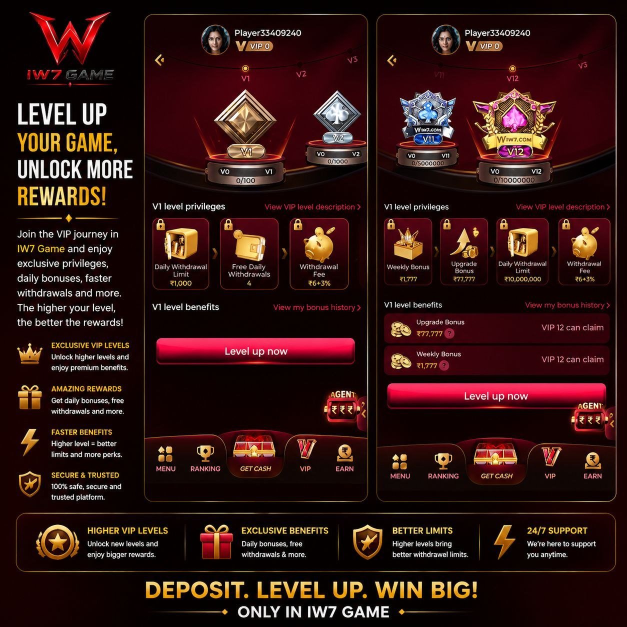 IW7 Game homepage featuring gaming categories, rewards, and mobile-friendly design.